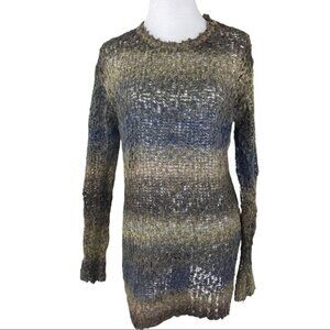 Line Women's Ombré Blue Loose Knit Long Sleeve Crew Neck Long Sweater S/C46‎